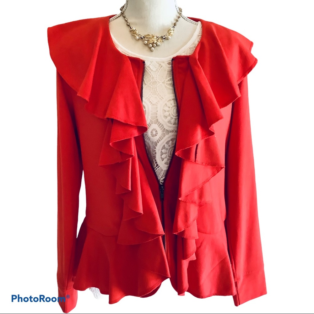 Fever Redish Orange Ruffle Jacket - Picture 3 of 6